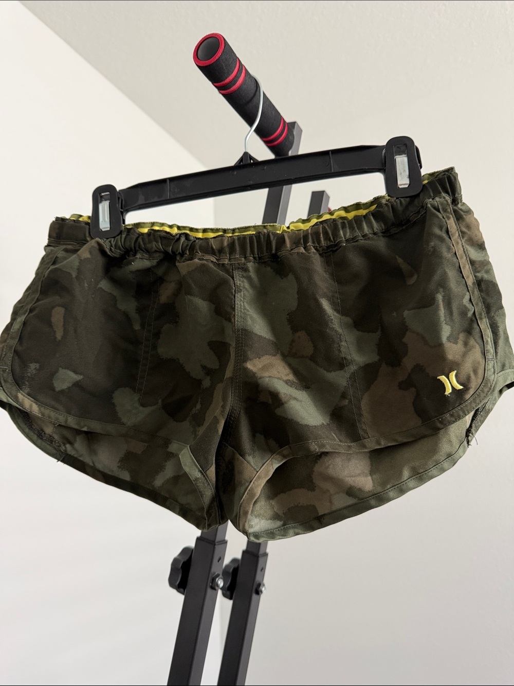Hurley Women's Camouflage Athletic Shorts with Yellow Trim